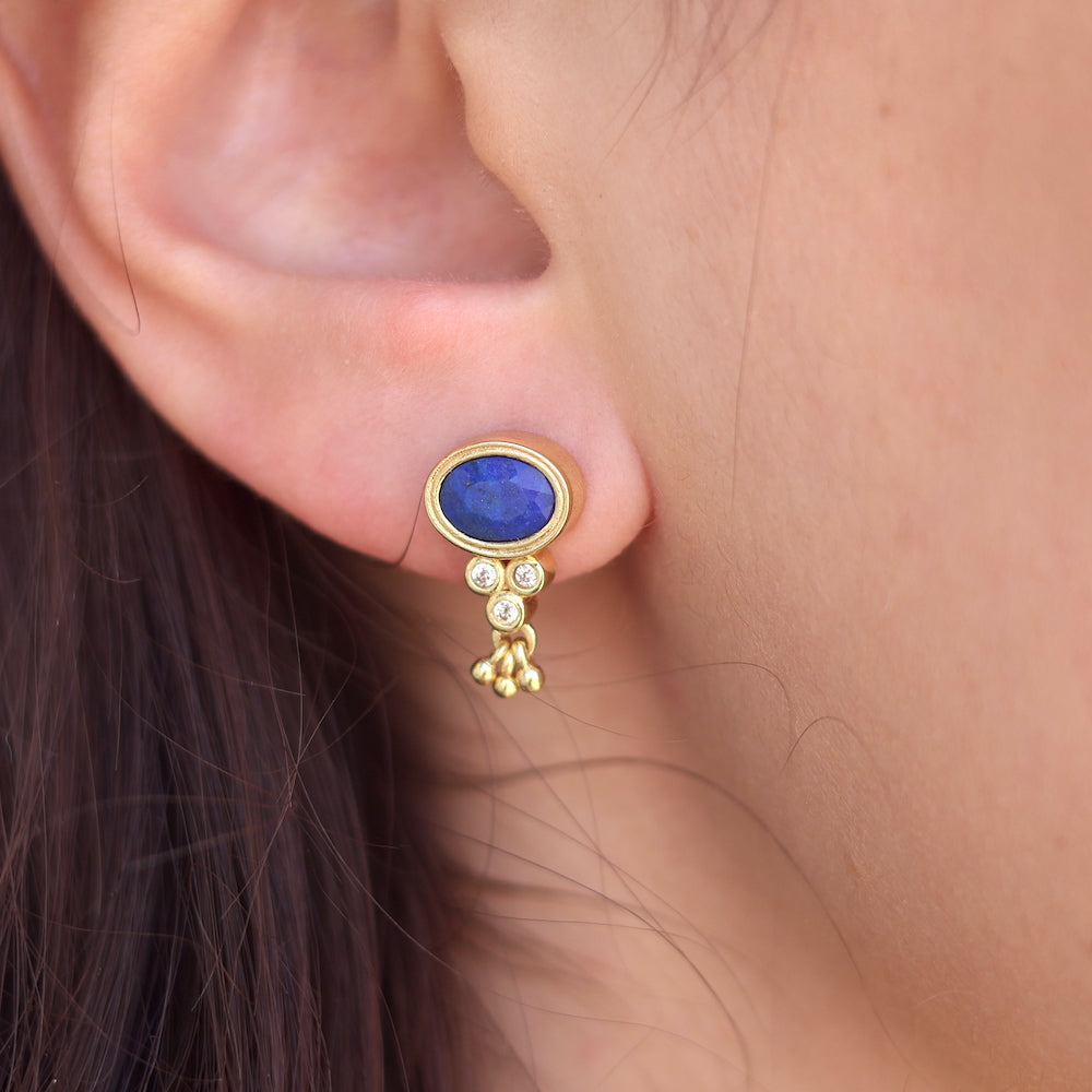 Boucles dorées pierre zircons et pampille - LAPIS - Boucles