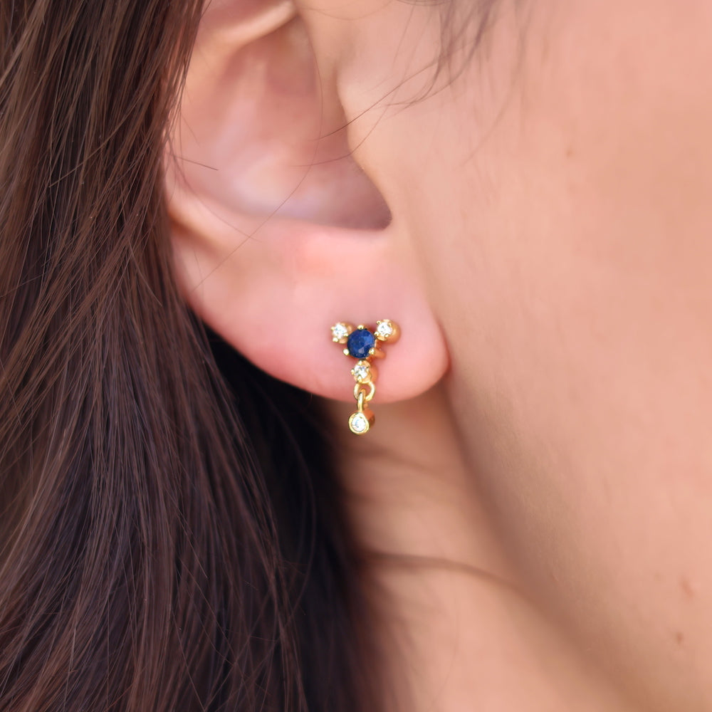 Boucles dorées pierre zircons et pampille - LAPIS - Boucles
