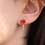 Boucles dorées pierre ronde et pampille - Boucles d’oreilles