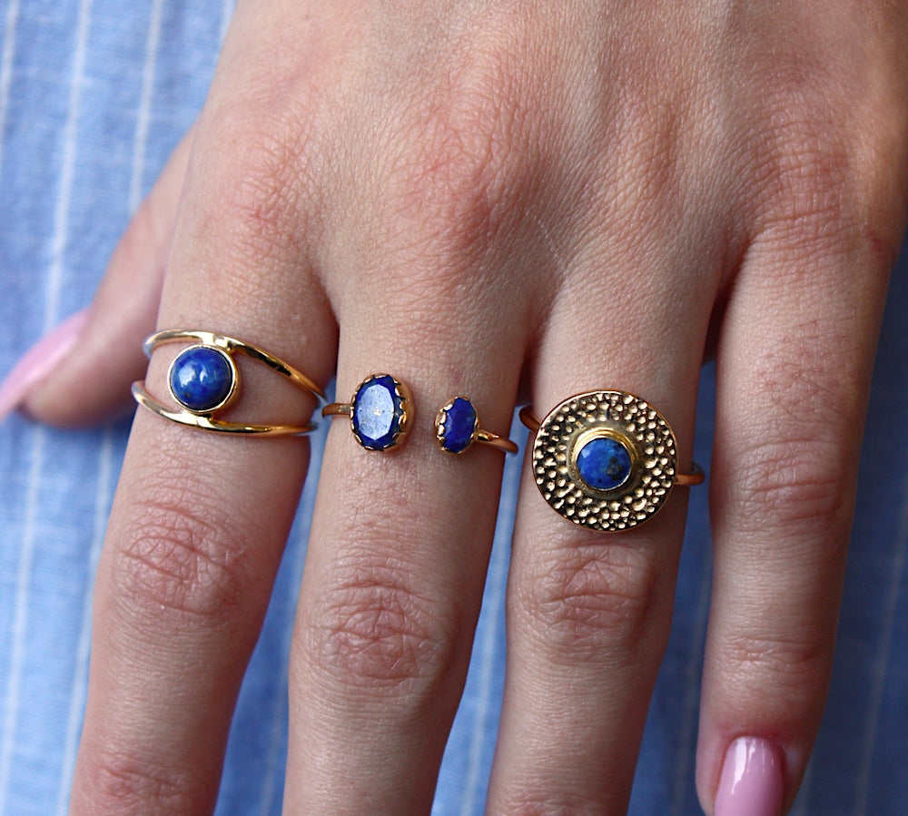 Bague dorée double et pierre cabochon - 50 / LAPIS