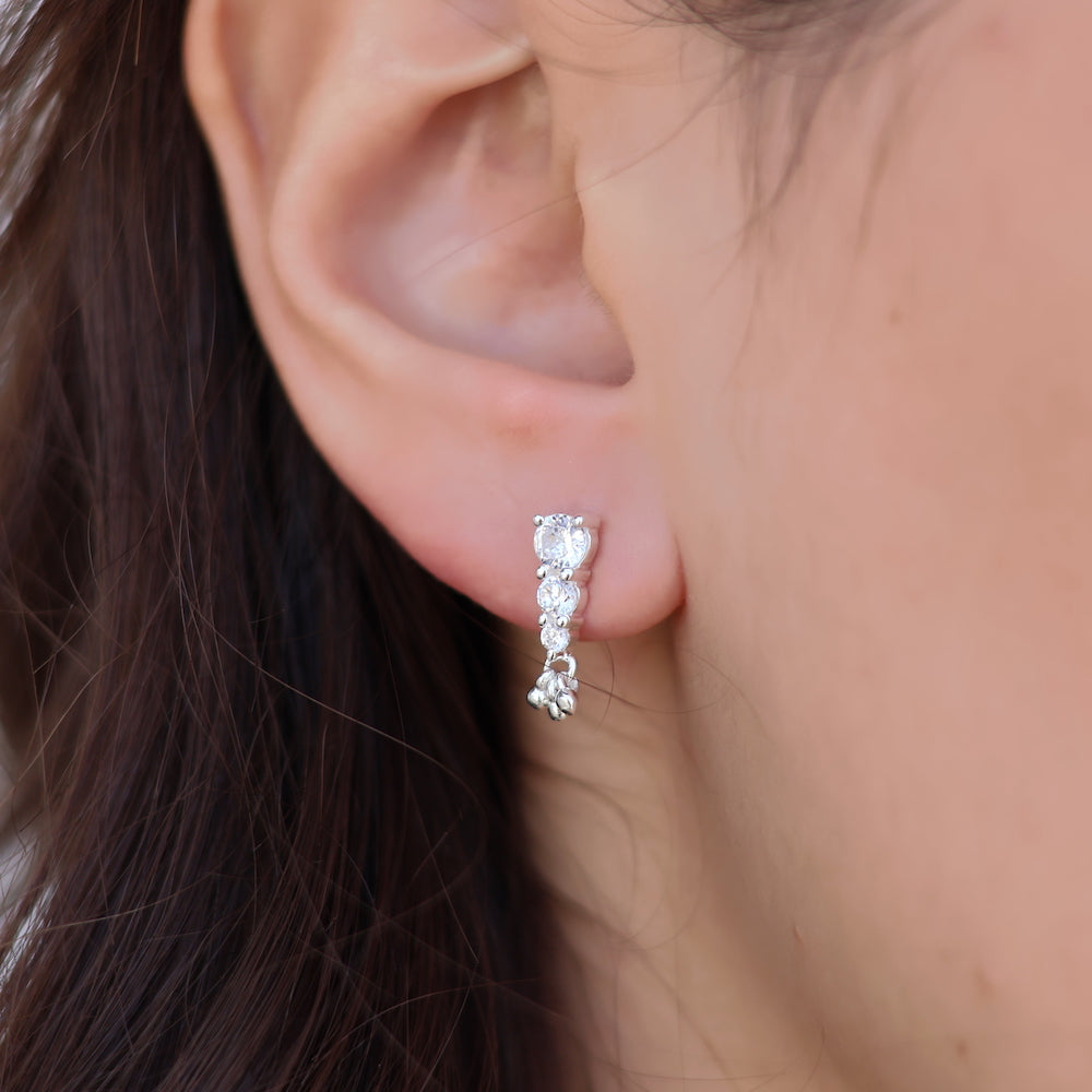 Boucles argent 925 trio de zircons et pampille - Boucles