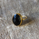 Bague dorée pierre facettée - 50 / ONYX NOIRE