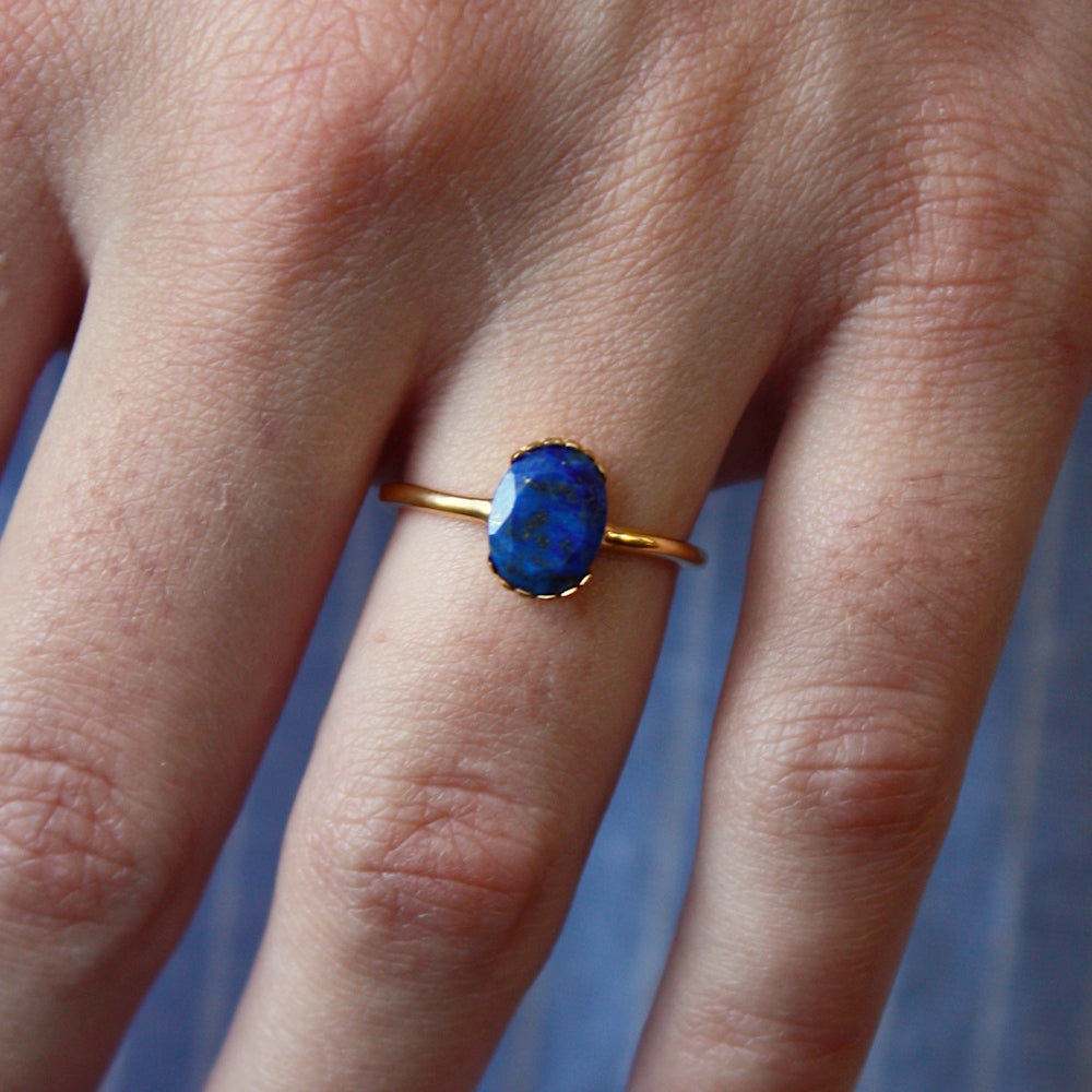 Bague dorée pierre ovale serti ouvert - 50 / LAPIS