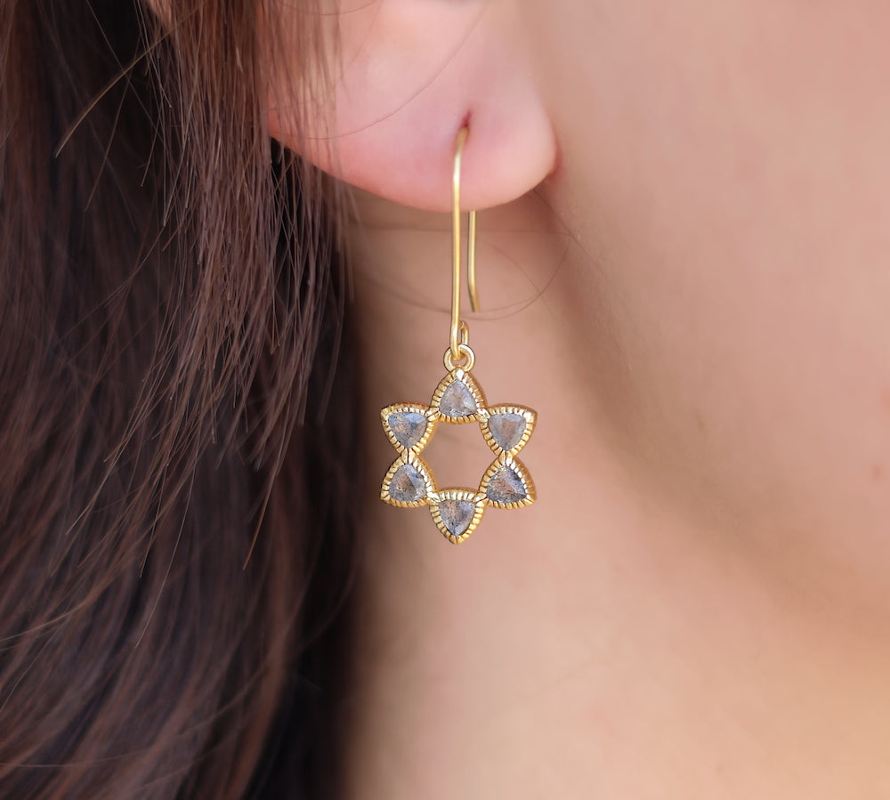 Boucles dorées étoile de David en pierre - LABRADORITE -