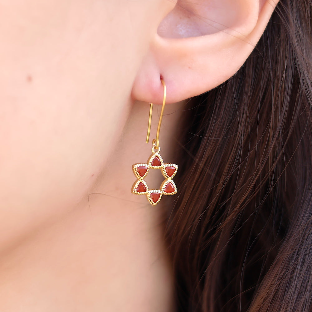 Boucles dorées étoile de David en pierre - Boucles