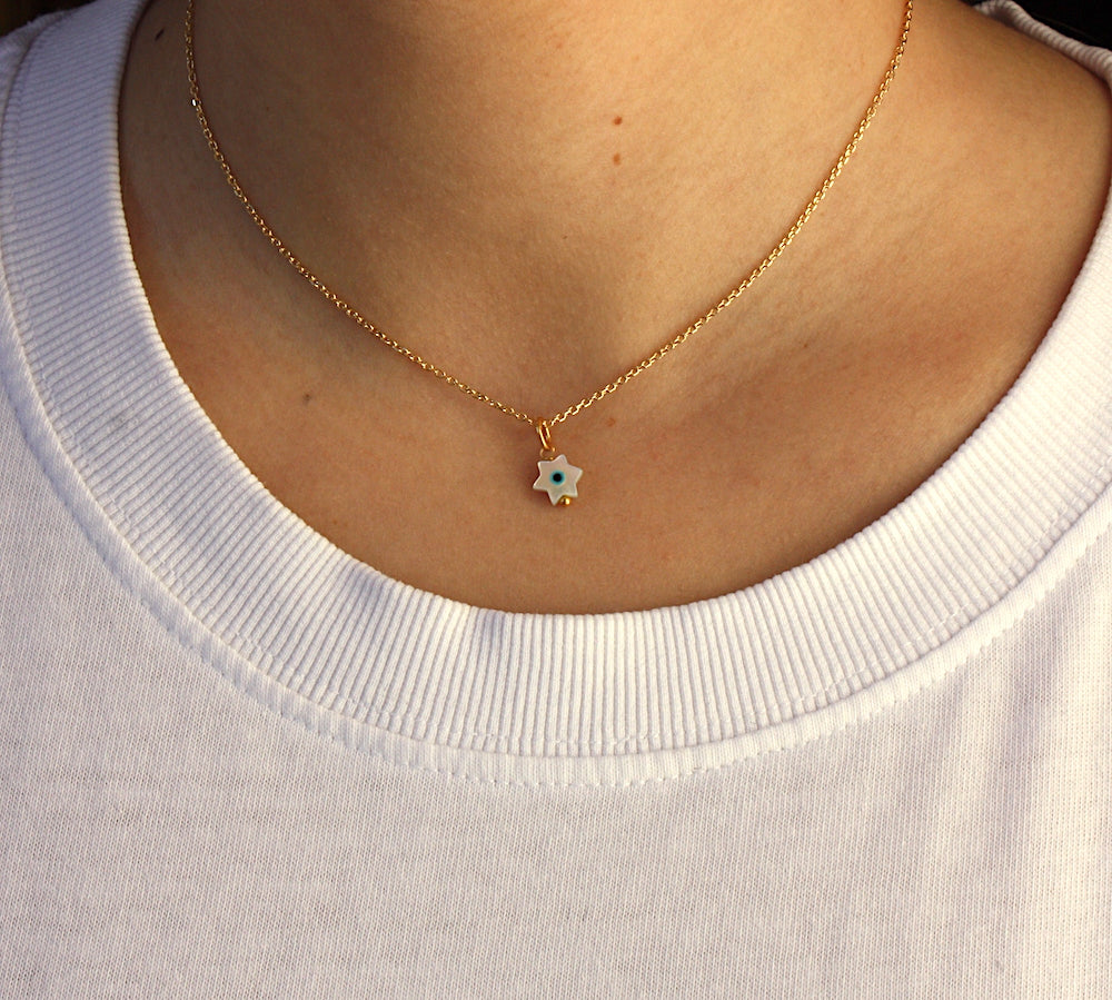 Collier doré talisman oeil nacre - ETOILE DE DAVID