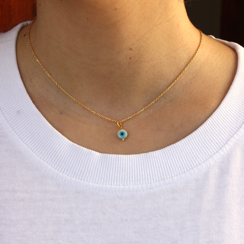 Collier doré talisman oeil nacre - ROND