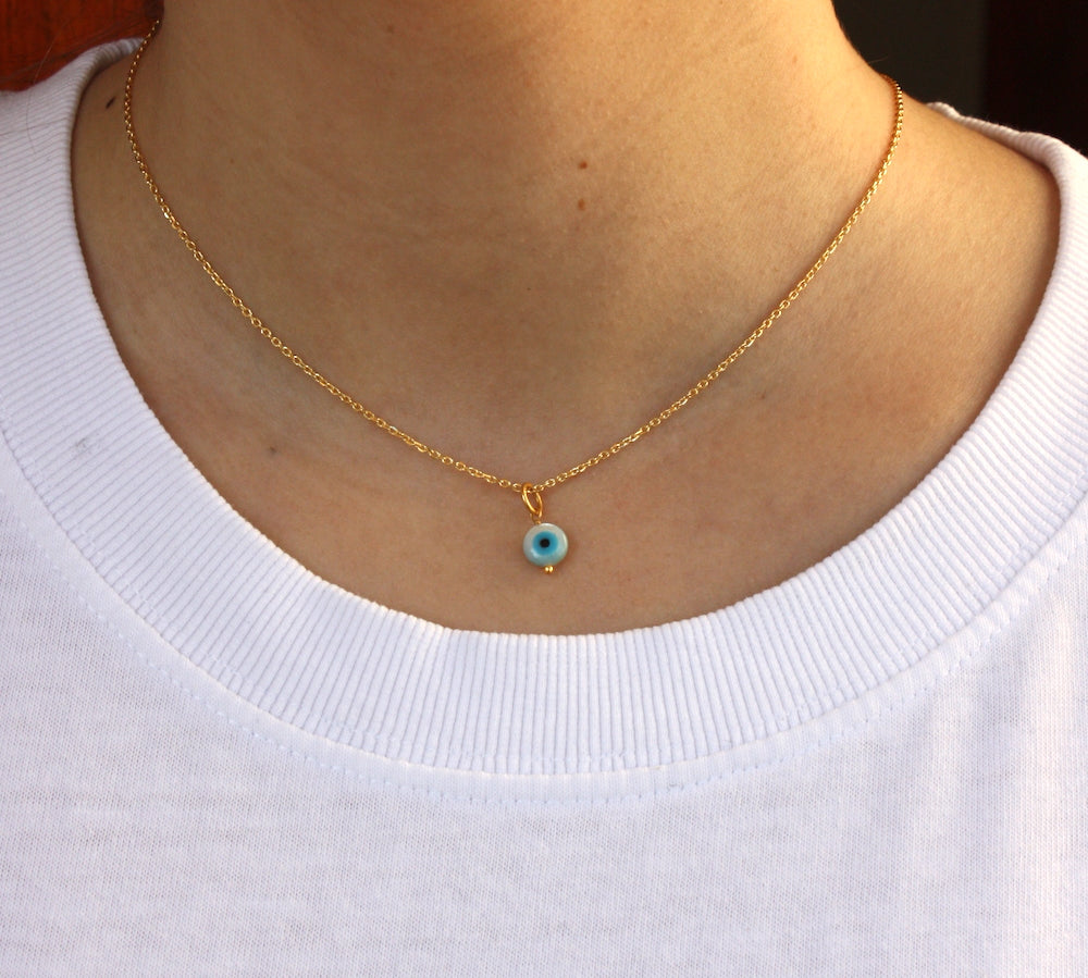 Collier doré talisman oeil nacre - ROND