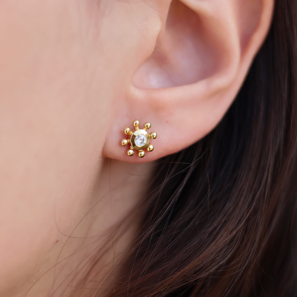 Boucles puces dorées soleil et zircon - ZIRCON BLANC -