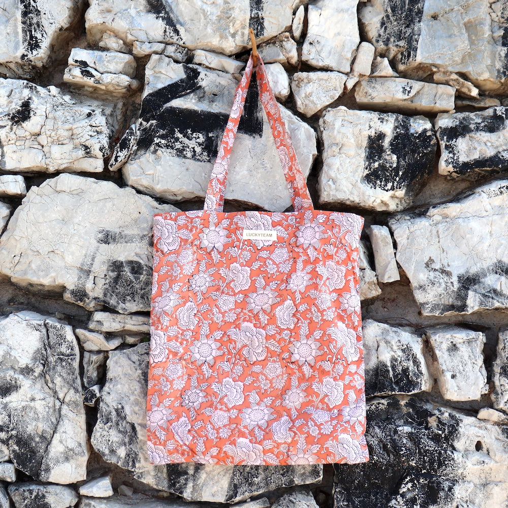 Tote bag Abricot & fleurs blanches - Sacs à main