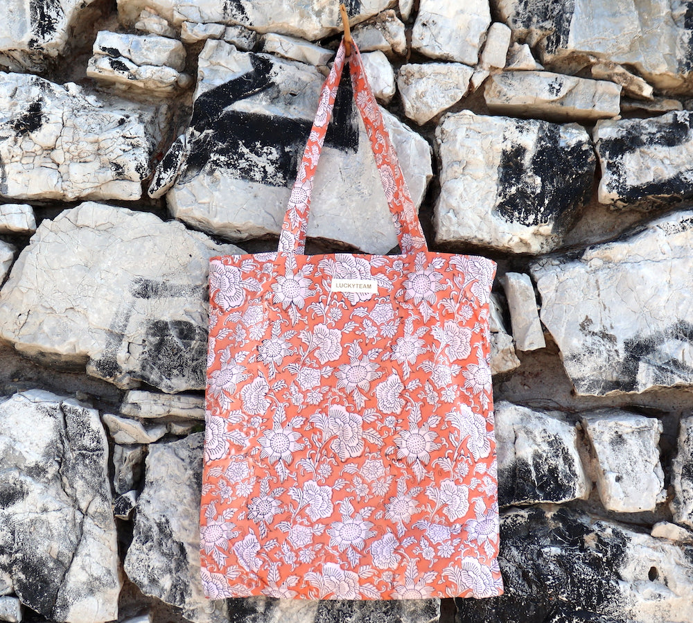 Tote bag Abricot & fleurs blanches - Sacs à main