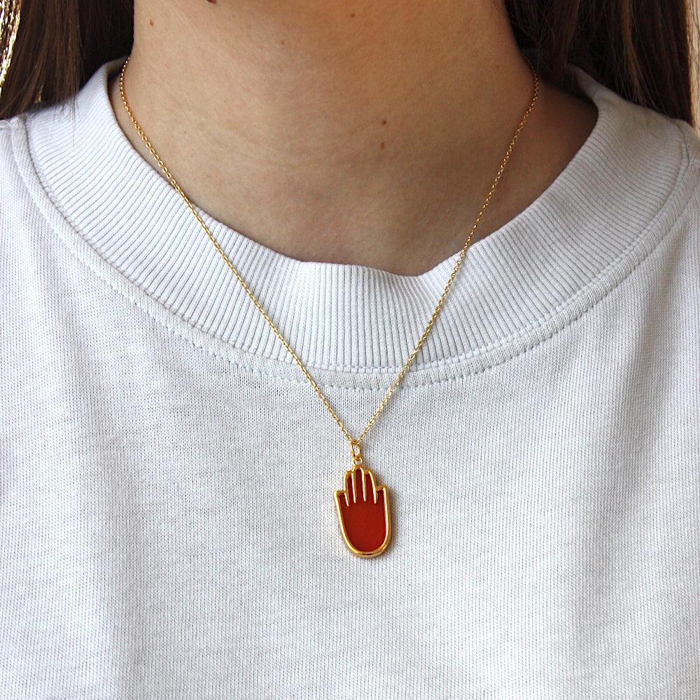 Collier doré main de fatma pierre