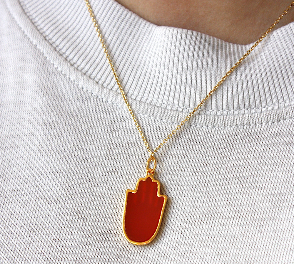 Collier doré main de fatma pierre - ONYX ROUGE