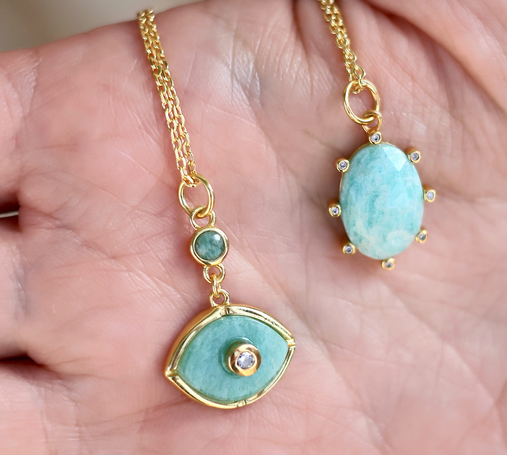 Collier doré oeil pierre et zircons - AMAZONITE