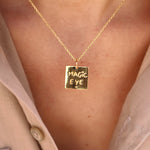 Collier doré pendentif carré oeil & magic eye - Colliers