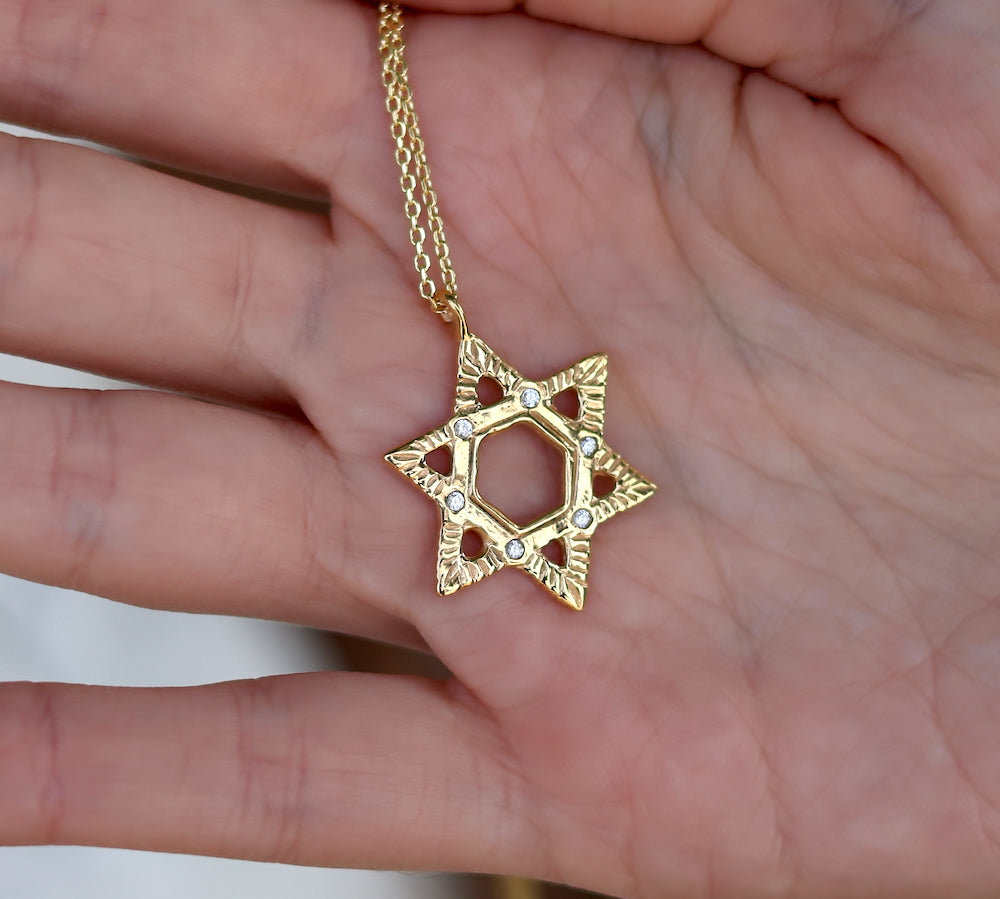 Collier étoile de david dorée et zircons - ZIRCONS BLANCS