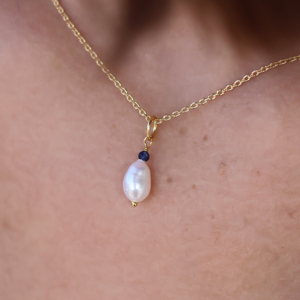 Collier doré pendentif perle et pierre - LAPIS - Colliers