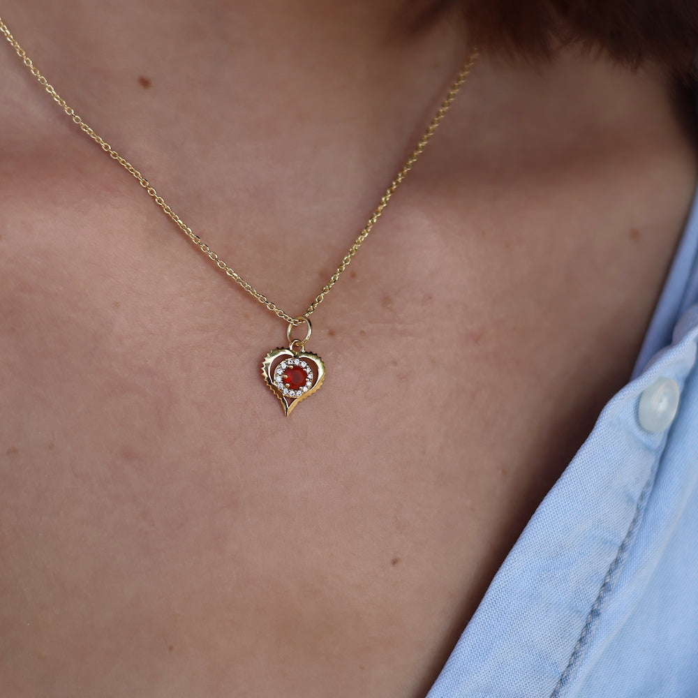 Collier doré pendentif coeur pierre et zircons - ONYX ROUGE