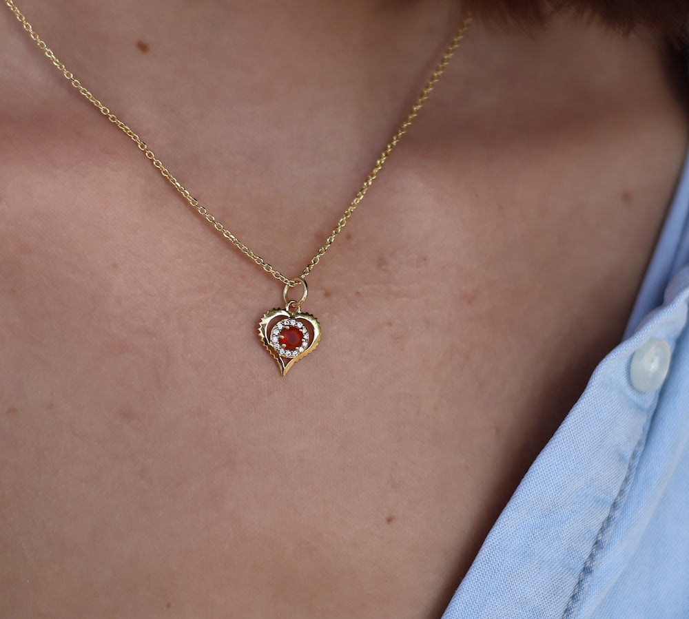 Collier doré pendentif coeur pierre et zircons - ONYX ROUGE