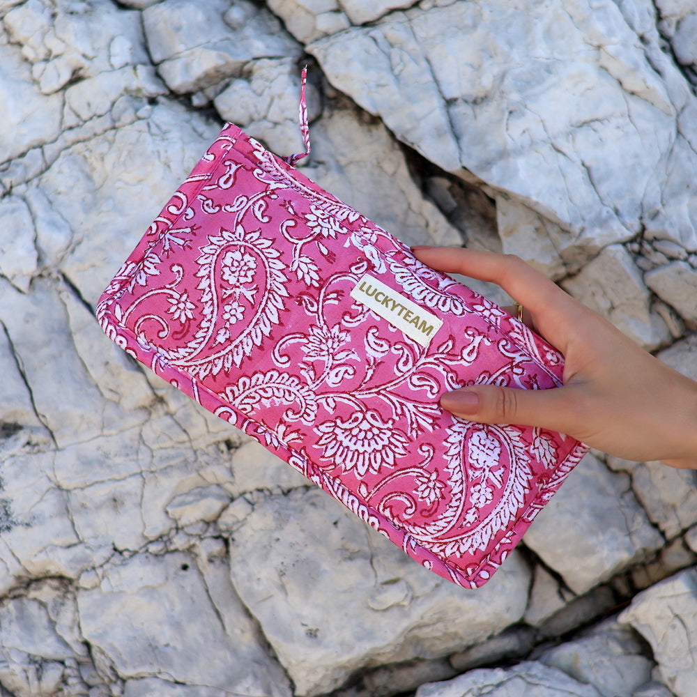 Pochette rose & blanche motifs cachemire - Pochettes de