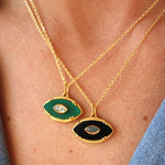 Collier doré oeil ovale en pierre naturelle - ONYX VERTE &