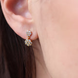 Double flower zircon gold earrings