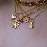 Hammered number gold necklace