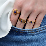 Hammered gold ring with stone eye