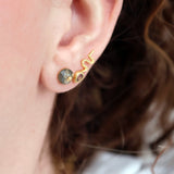 Golden earrings with faceted stone and star