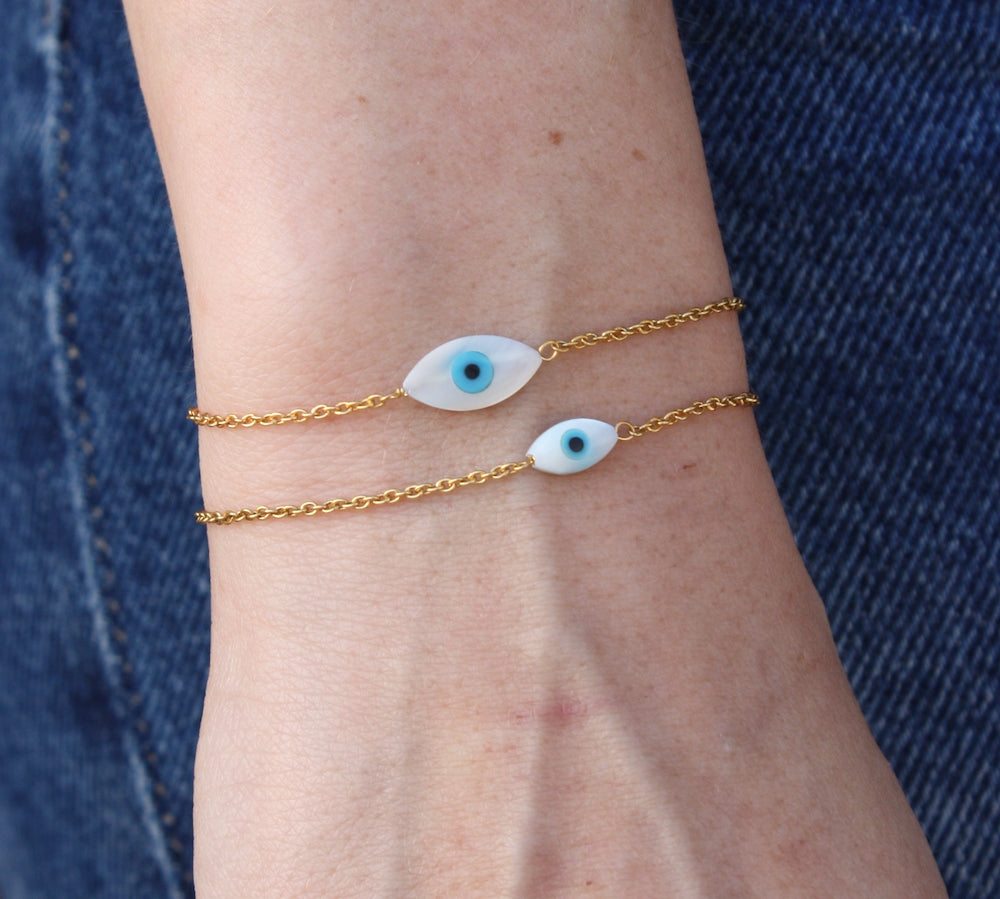 Bracelet doré oeil porte bonheur en nacre - OVALE (S)