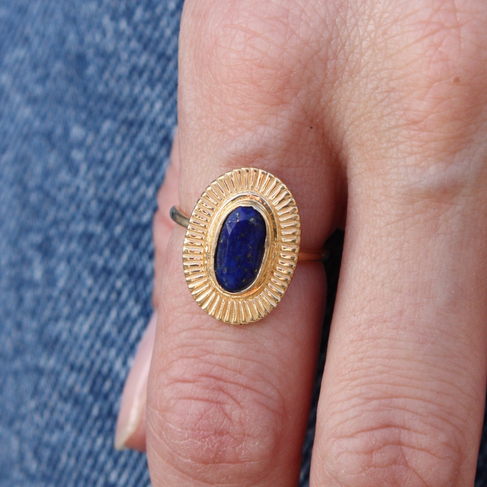 Bague dorée ovale et pierre naturelle - 50 / LAPIS