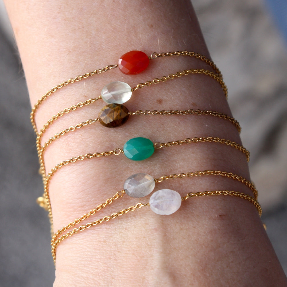 Bracelet doré pierre ovale facettée - OEIL DE TIGRE