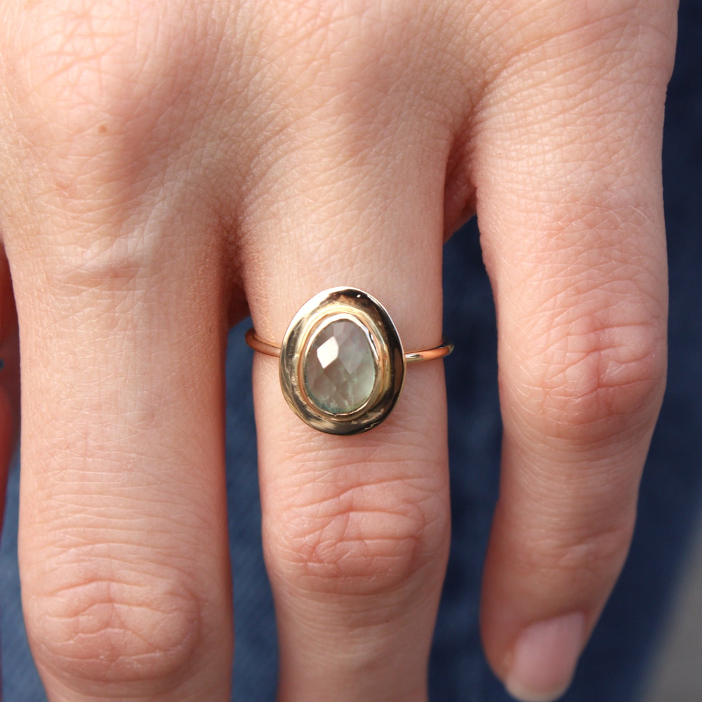 Bague dorée pierre irrégulière - 50 / PREHNITE