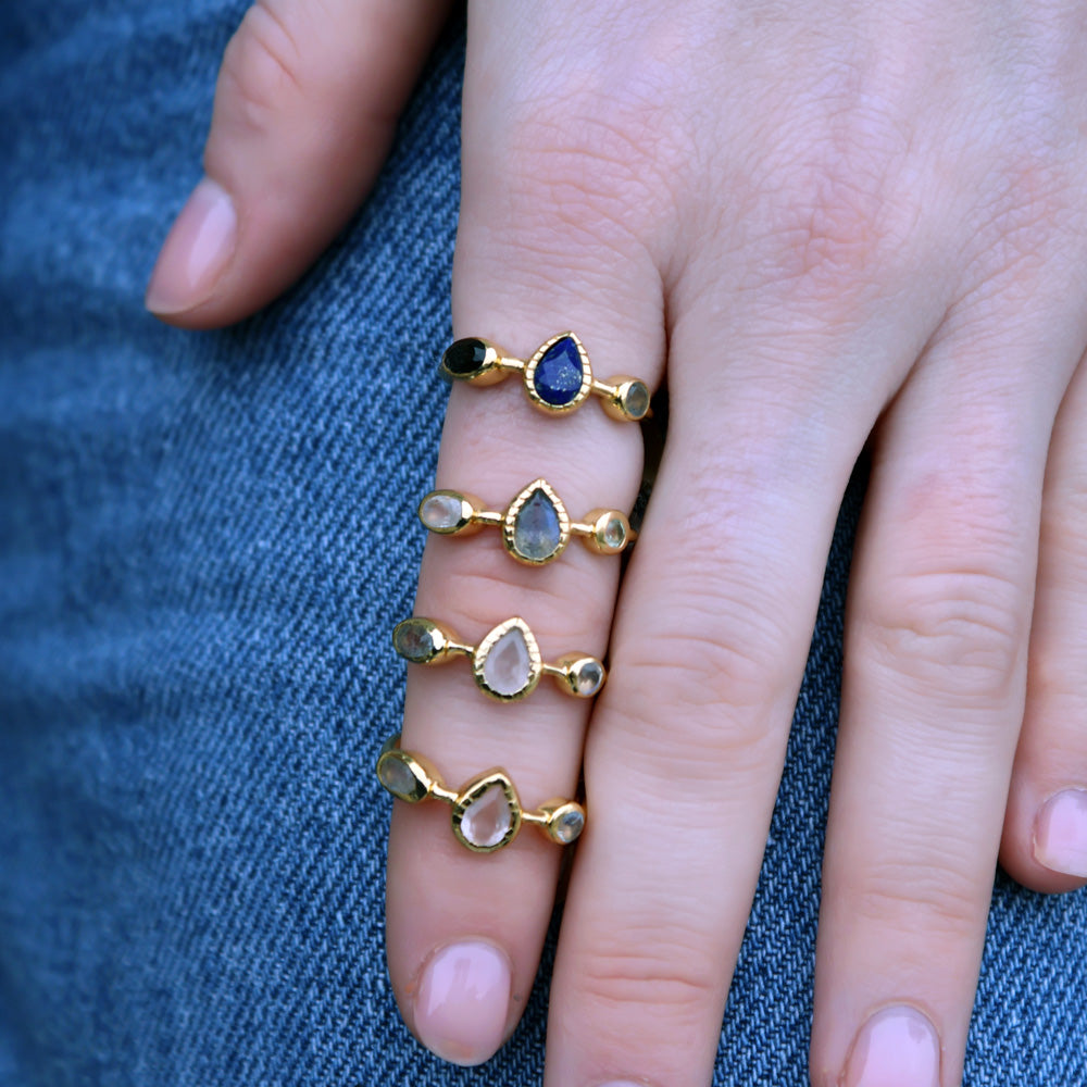 Multi-stone golden gypsy ring