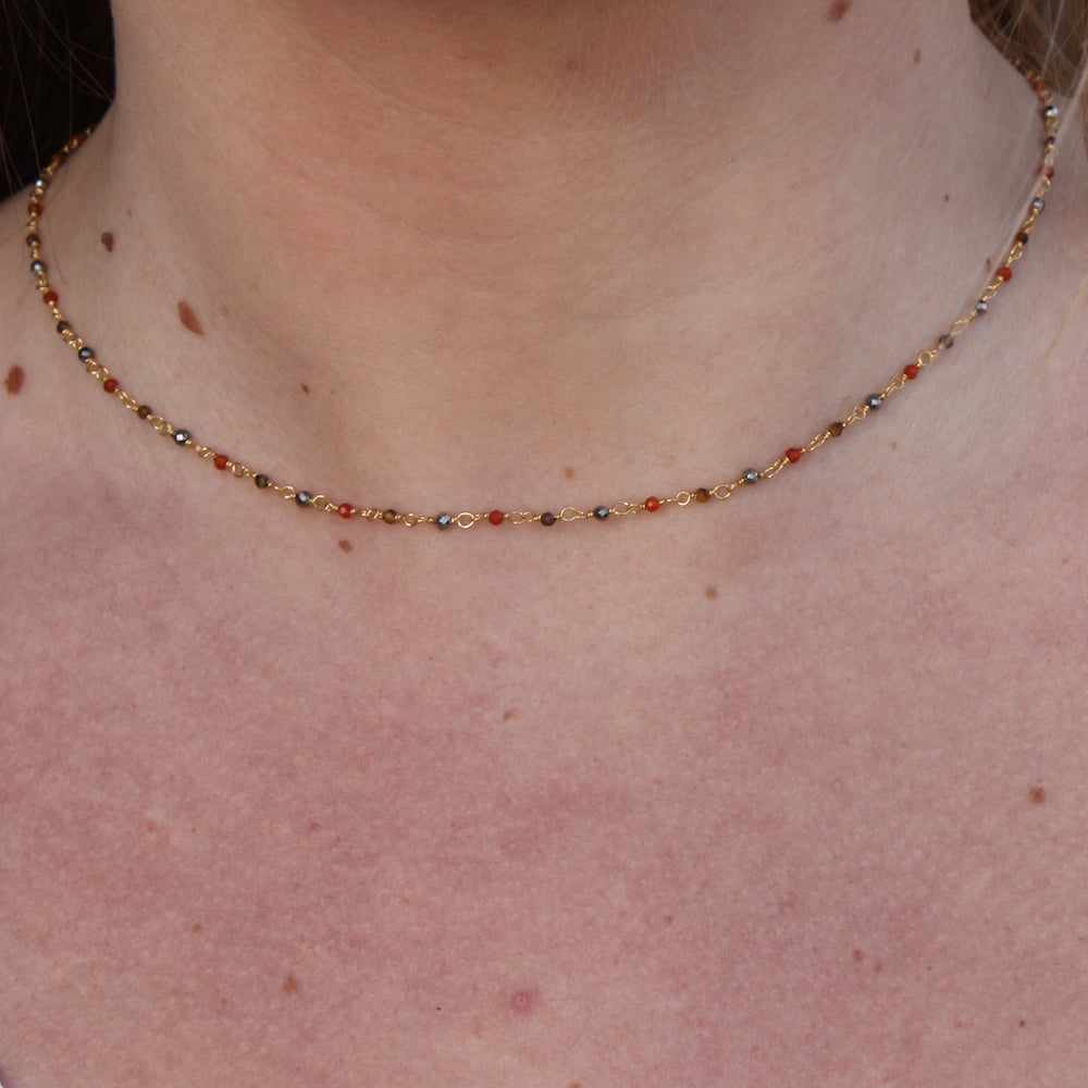 Collier doré Santa Maria en Onyx Rouge Pyrite et Oeil de