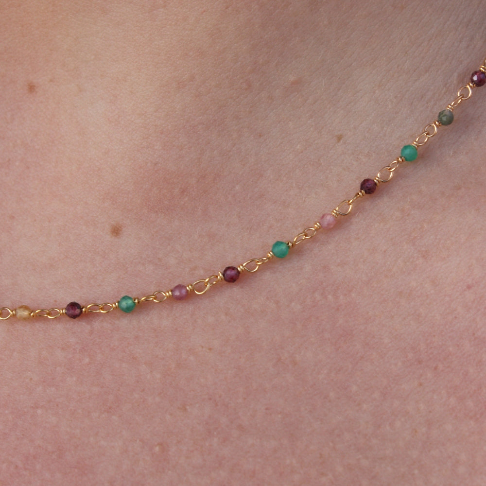 Collier doré Santa Maria en Onyx Verte Grenat et Tourmaline