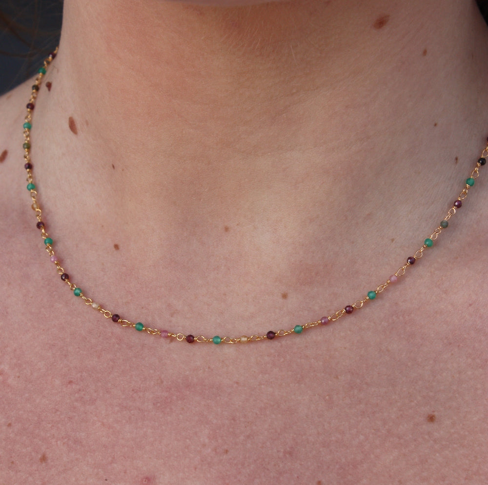 Collier doré Santa Maria en Onyx Verte Grenat et Tourmaline