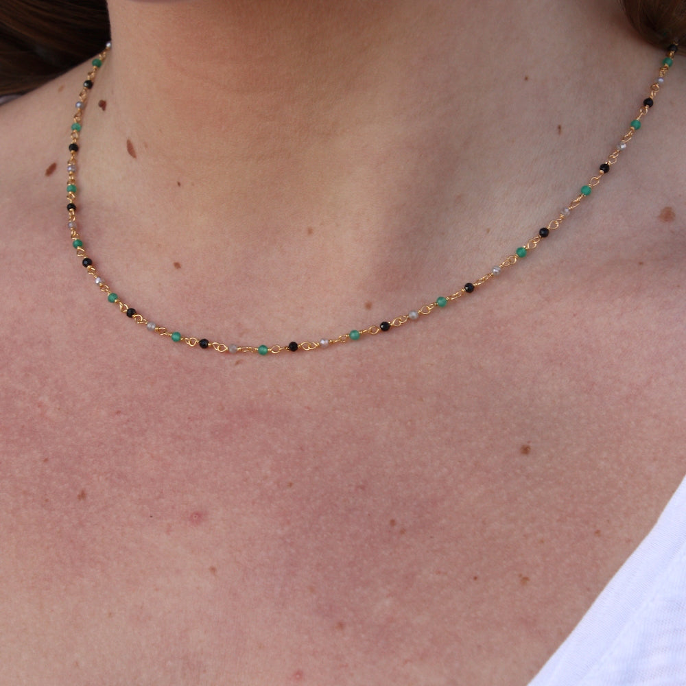Collier doré Santa Maria en Onyx Verte Onyx Noire