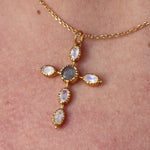 Collier doré croix gipsy pierres - LABRADORITE & PIERRE DE