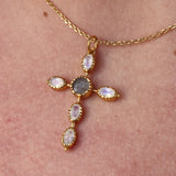 Collier doré croix gipsy pierres - LABRADORITE & PIERRE DE
