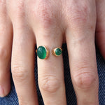 Bague dorée ouverte duo de pierre cabochon - 50 / ONYX VERTE