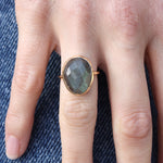 Bague dorée pierre facettée - 50 / LABRADORITE