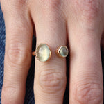 Bague dorée ouverte duo de pierre cabochon - 50 / PREHNITE