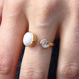 Bague dorée ouverte duo de pierre cabochon - 50 / PIERRE DE