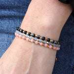 Bracelet perles dorées et pierres facettées - RHODONITE ROSE