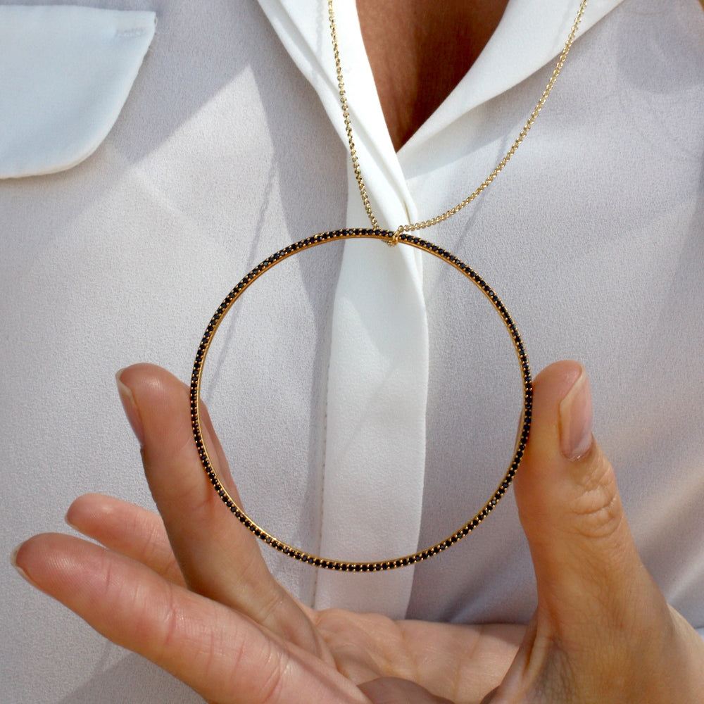 Collier doré anneau S M L XL et zircons noirs - XL