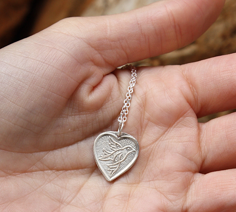 Collier argent 925 pendentif mate coeur mate et colombe