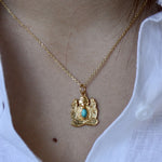 Collier doré bouddha assis et pierre cabochon - TURQUOISE