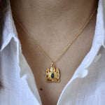 Collier doré bouddha assis et pierre cabochon - LABRADORITE