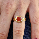Bague dorée texturée pierre carrée 4 griffes - 50 / ONYX